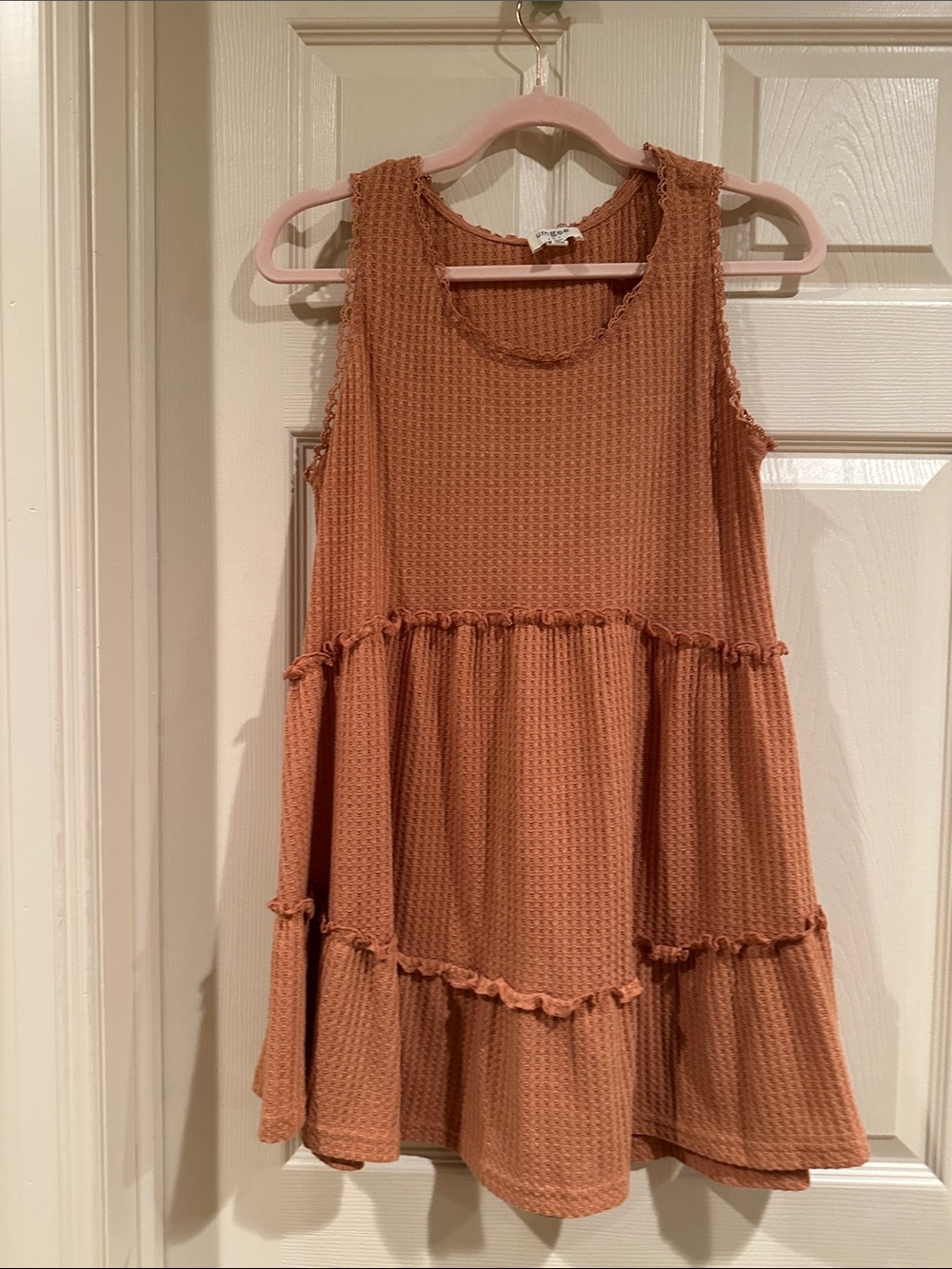 Umgee Rust Waffle Knit Sleeveless Tiered Tunic
